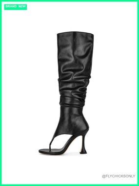 Women's Faux Leather Knee-High Open Toe Stiletto Heel Boots